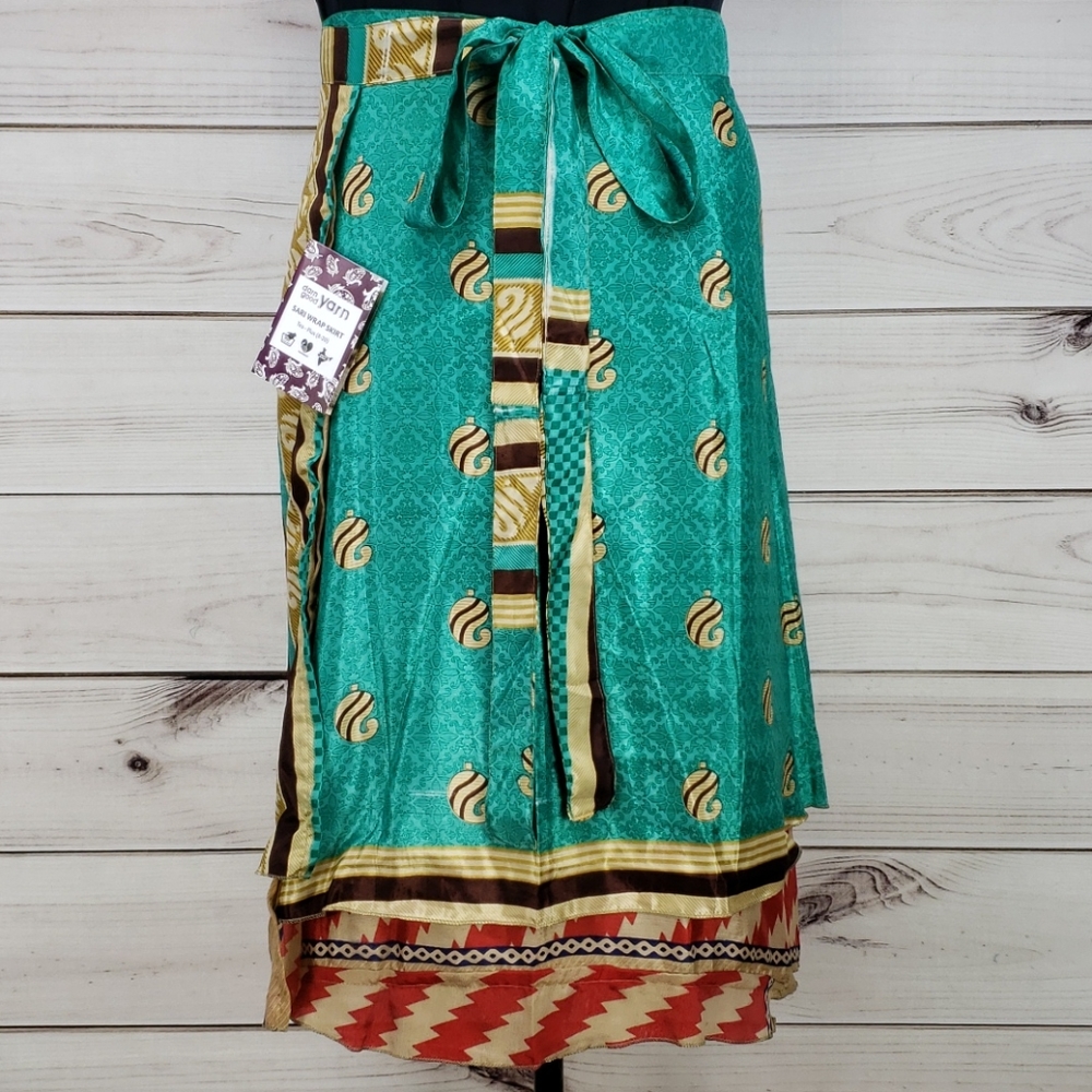 Darn Good Yarn Sari Silk Wrap Skirt Tea XL/Plus